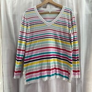 Talbots Striped V‎ Neck Sweater Colorful Button Sleeve Womens Medium lightweight